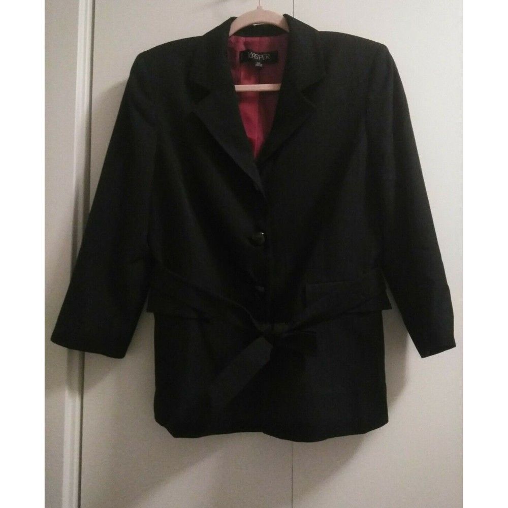 Kasper Pinstripe Blazer 12 Petite Belted Pockets Black Pink